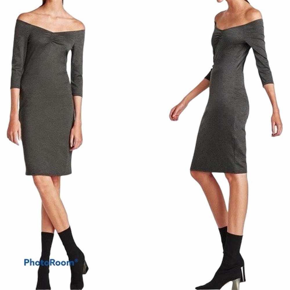 Zara Grey Off the Shoulder Ponte Di Roma Dress
